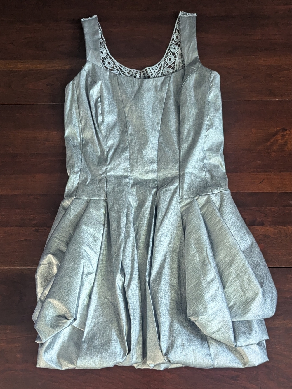 VTG Jessica McClintock 6 Silver Metallic Bubble Hem Dress Cocktail Prom Hoco Y2K